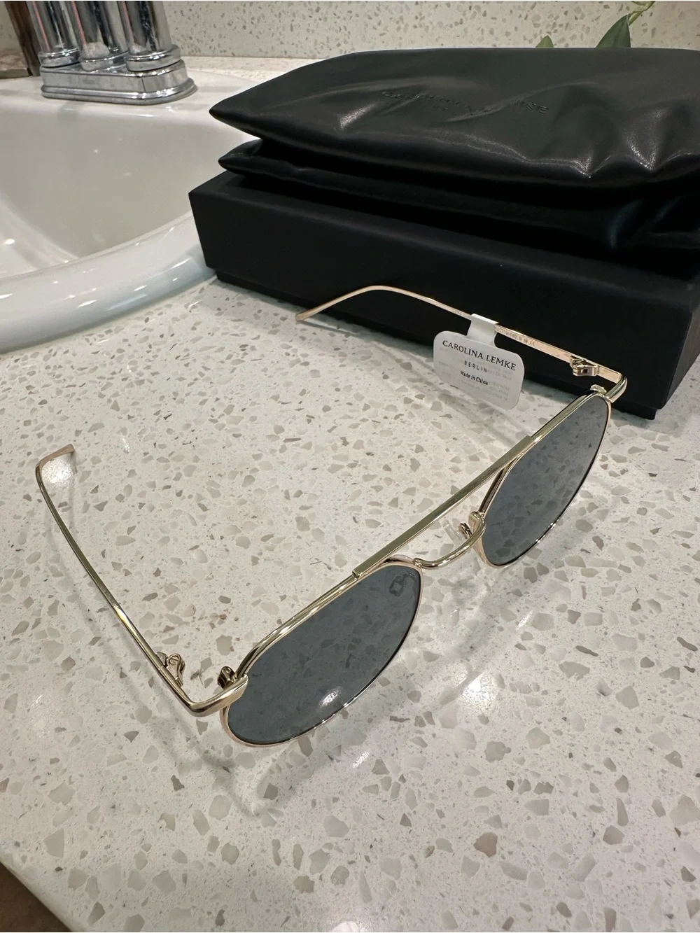 Carolina Lemke Berlin “Saffia” Round Metal Sunglasses - Black Lenses
